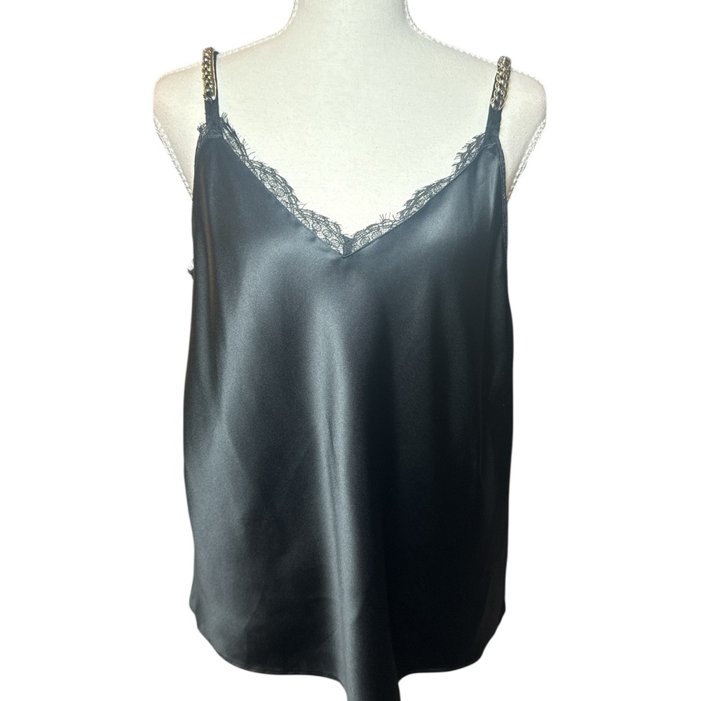 Victoria’s Secret Black Satin Lace Chain Strap Cami Tank Top‎ Size L
